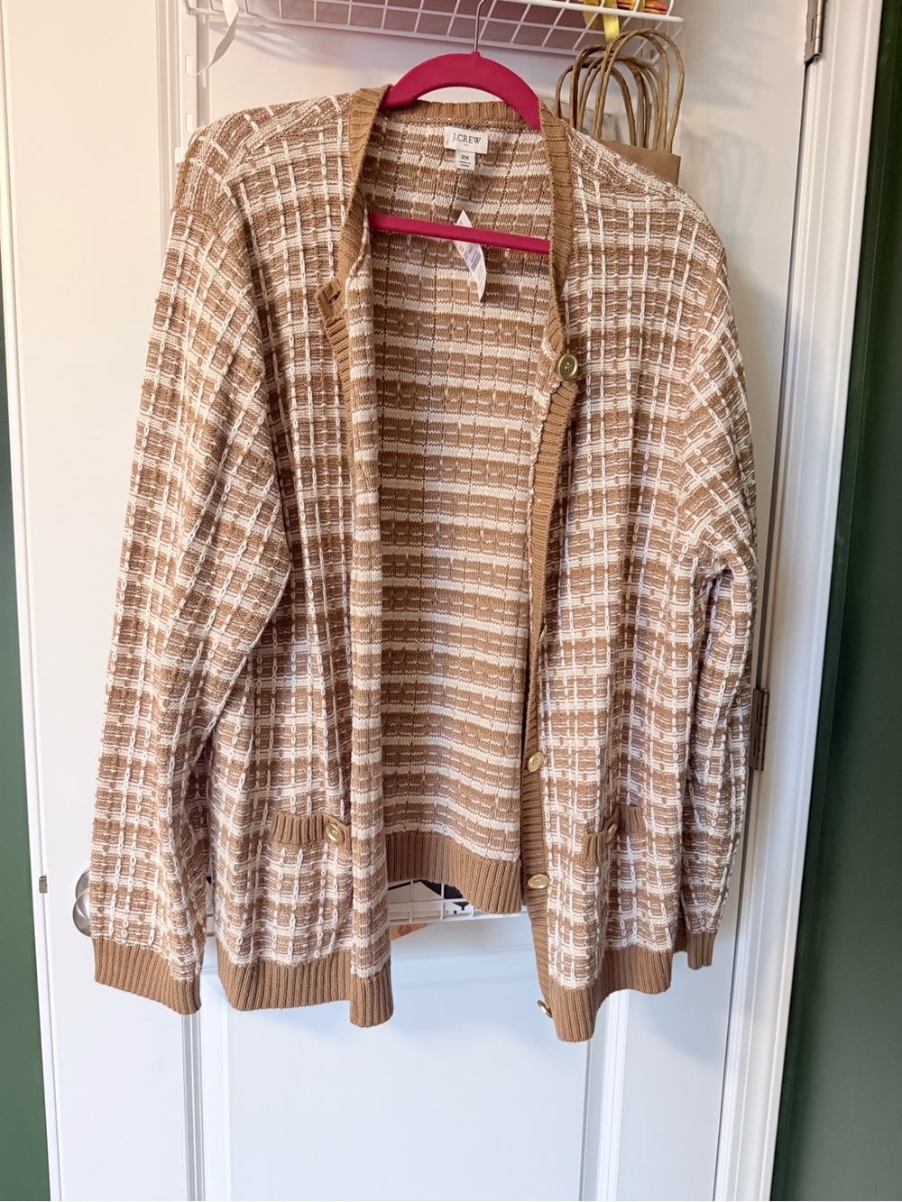 J. Crew Tan and Cream Button-Front Knit Cardigan